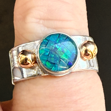 Opal Mosaic Ring in Sterling and 14K - Size 6.5