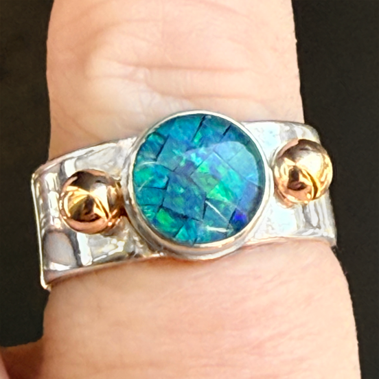 Opal Mosaic Ring in Sterling and 14K - Size 6.5