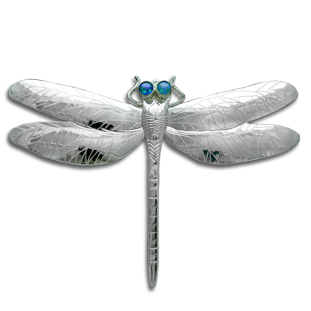 Dragonfly Pin/Pendant (largest - 4.75") in Sterling with Opal Eyes