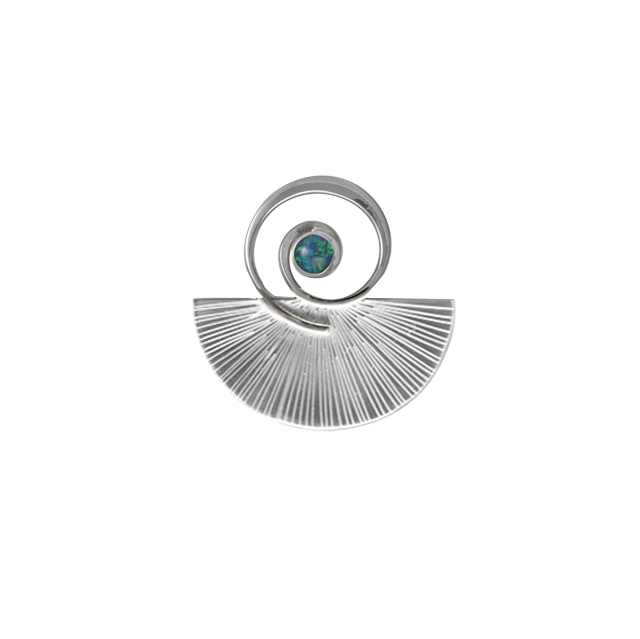 Spiral Fan Pin/Pendant with Opal in Sterling Silver