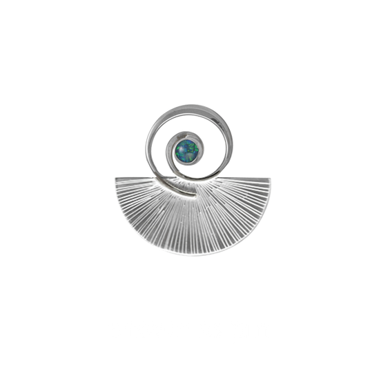 Spiral Fan Pin/Pendant with Opal in Sterling Silver