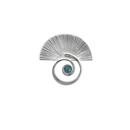 Spiral Fan Pin/Pendant with Opal in Sterling Silver