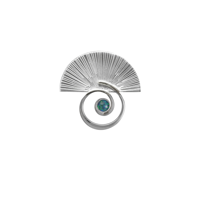 Spiral Fan Pin/Pendant with Opal in Sterling Silver