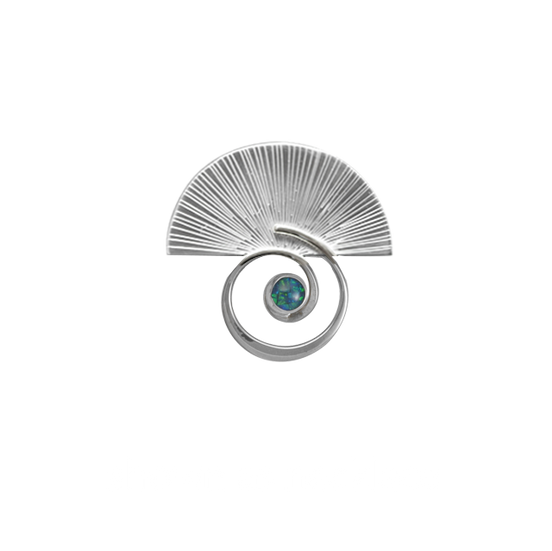 Spiral Fan Pin/Pendant with Opal in Sterling Silver