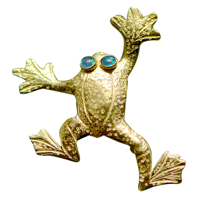 Flying Frog Pin/Pendant (opal eyes)