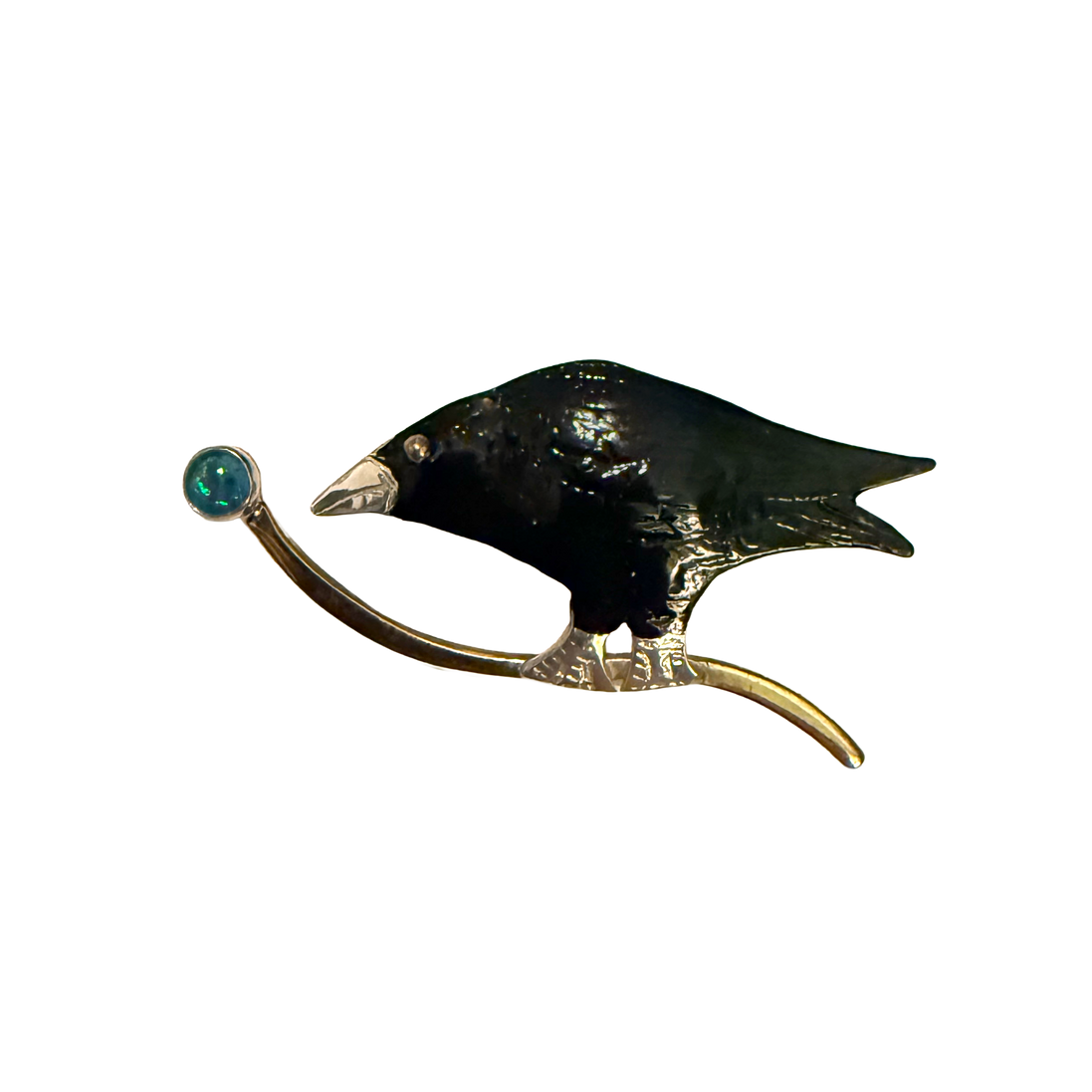 Fledgling Crow on Twig w/ Opal