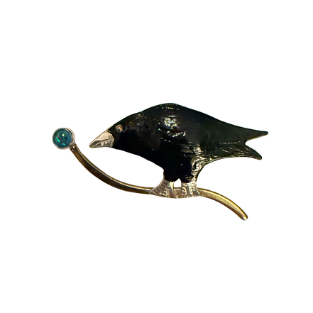 Fledgling Crow on Twig w/ Opal