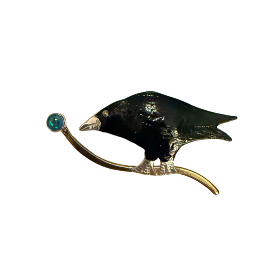 Fledgling Crow on Twig w/ Opal