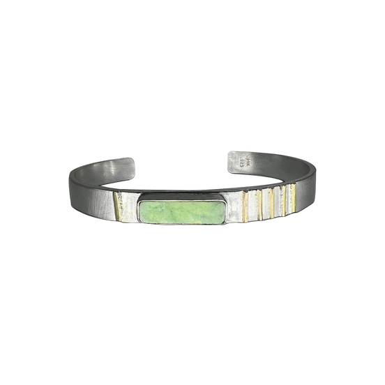 Slim Mixed-Metal Cuff with Chrysoprase, Sterling Silver, and 14k Gold