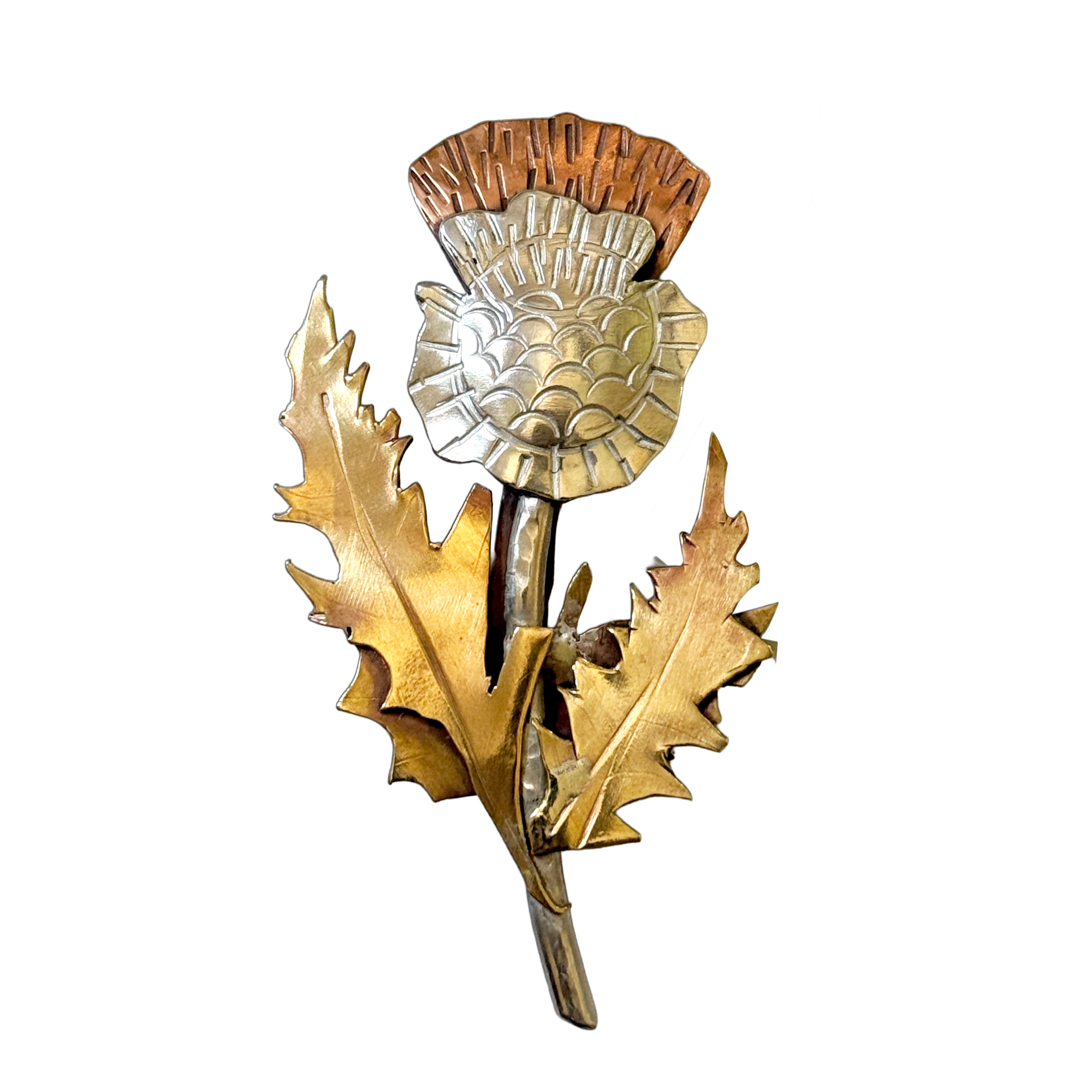 Thistle Pin or Pendant in Sterling, Brass and Copper