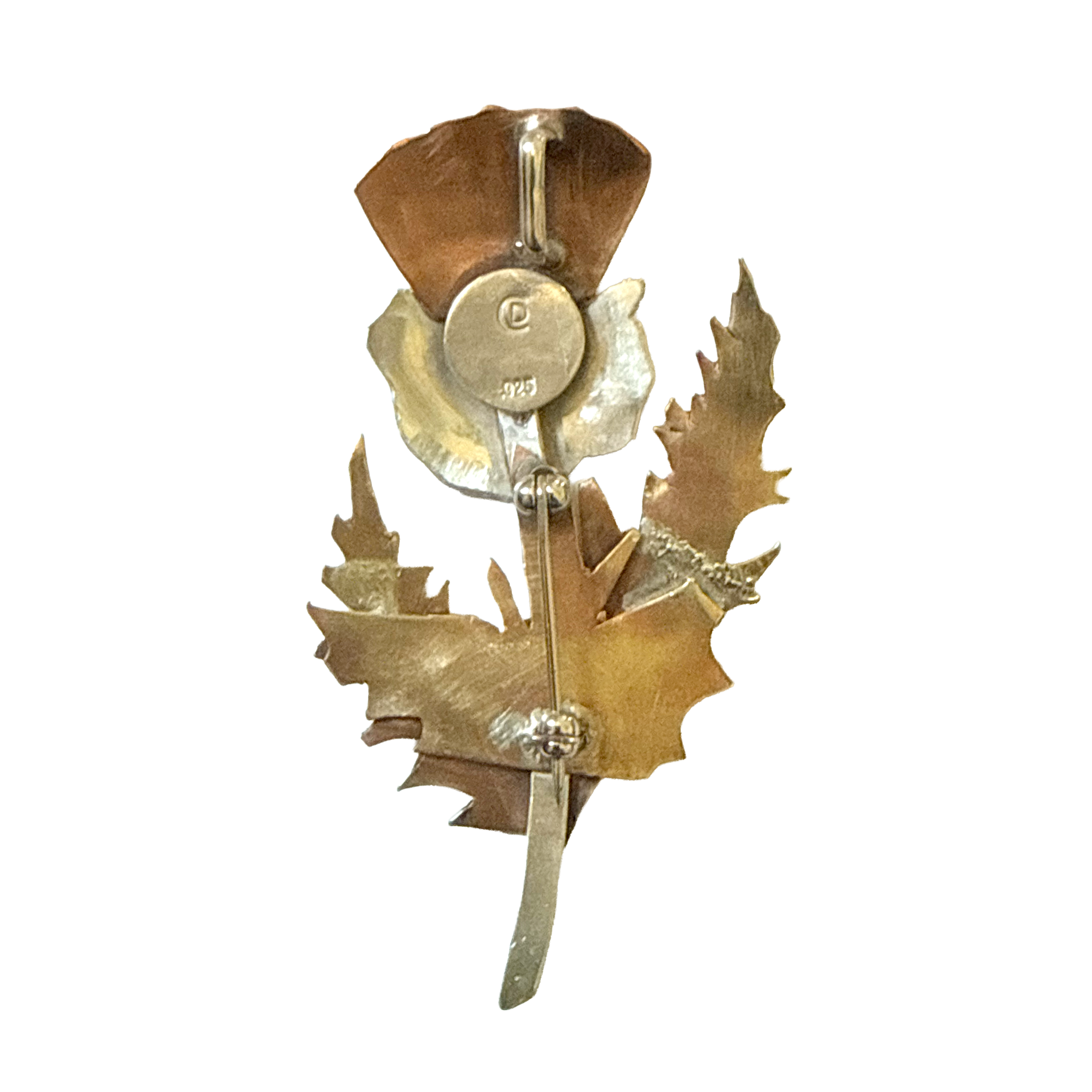 Thistle Pin or Pendant in Sterling, Brass and Copper