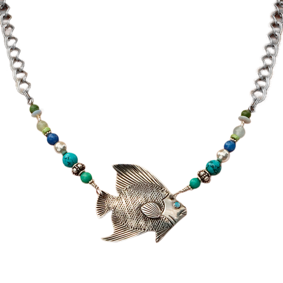 Seaside Angelfish Necklace with Gemstones