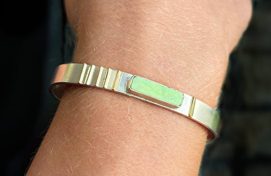 Slim Mixed-Metal Cuff with Chrysoprase, Sterling Silver, and 14k Gold