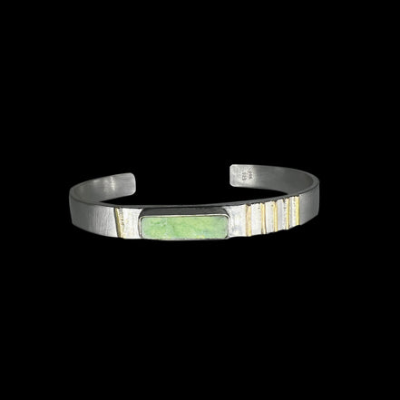 Slim Mixed-Metal Cuff with Chrysoprase, Sterling Silver, and 14k Gold
